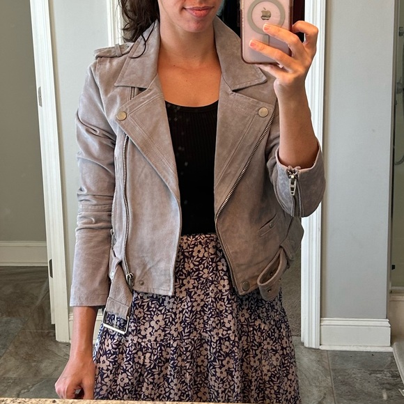 BlankNYC Genuine Suede Moto Jacket in Cloud Gray - Picture 2 of 5